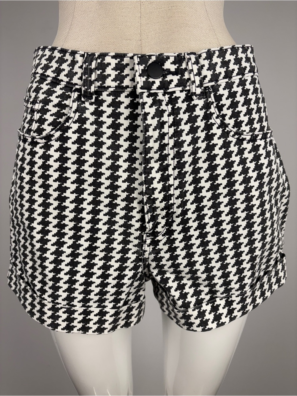 American Apparel Black White Houndstooth High Waisted Denim Shorts 30